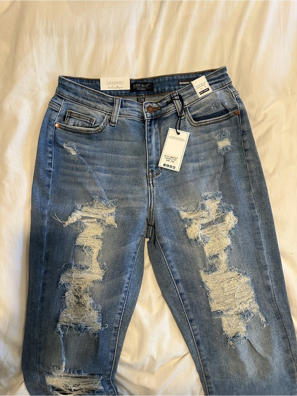 Judy Blue Distressed Boyfriend Jeans - Blue Wash